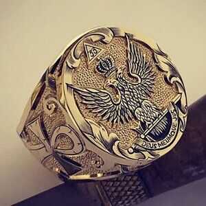 💎 Punk Alloy Round Street Trend Fashion Eagle Gold Rings for Man, INDN8467